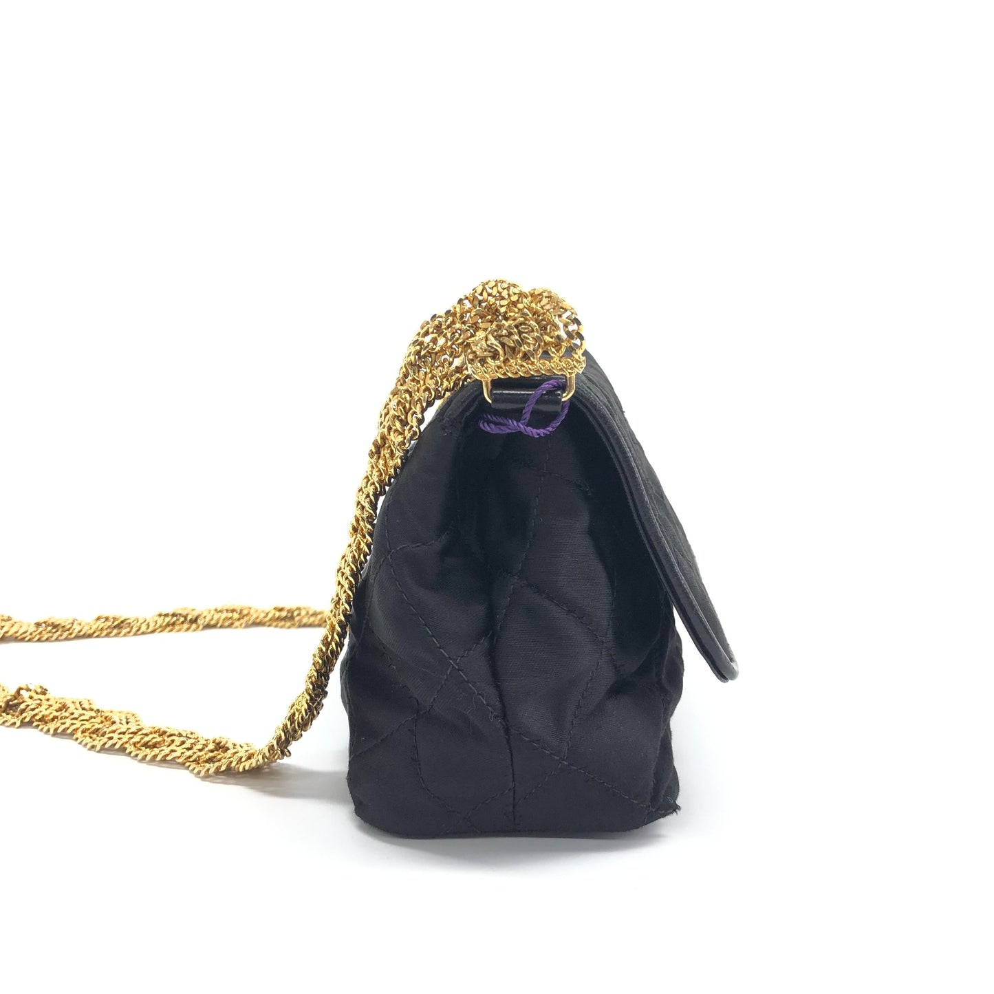 Chanel Vintage Black Fabric Flap Bag with Woven Gold Chain Strap