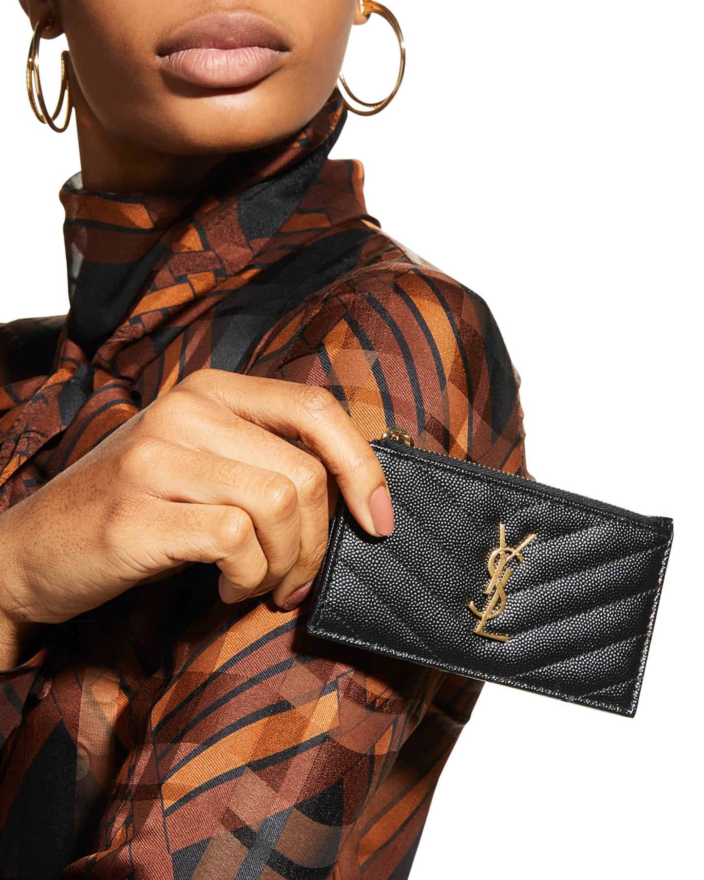 YSL MONOGRAM ZIP FRAGMENTS POUCH CARD CASE WALLET