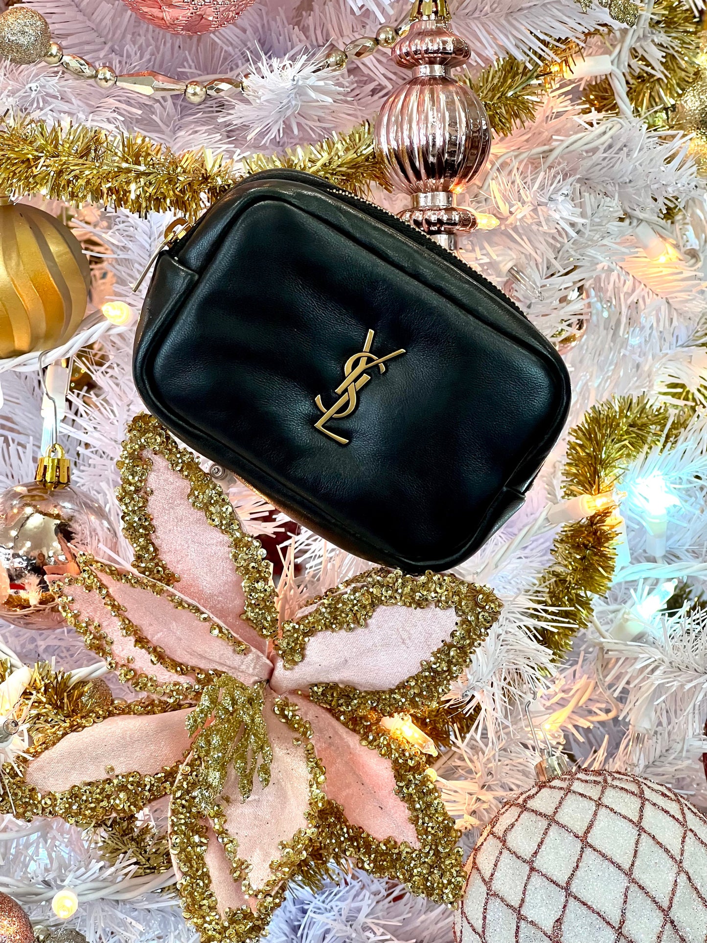 YSL MINI CASSANDRE LAMBSKIN LEATHER COSMETIC POUCH