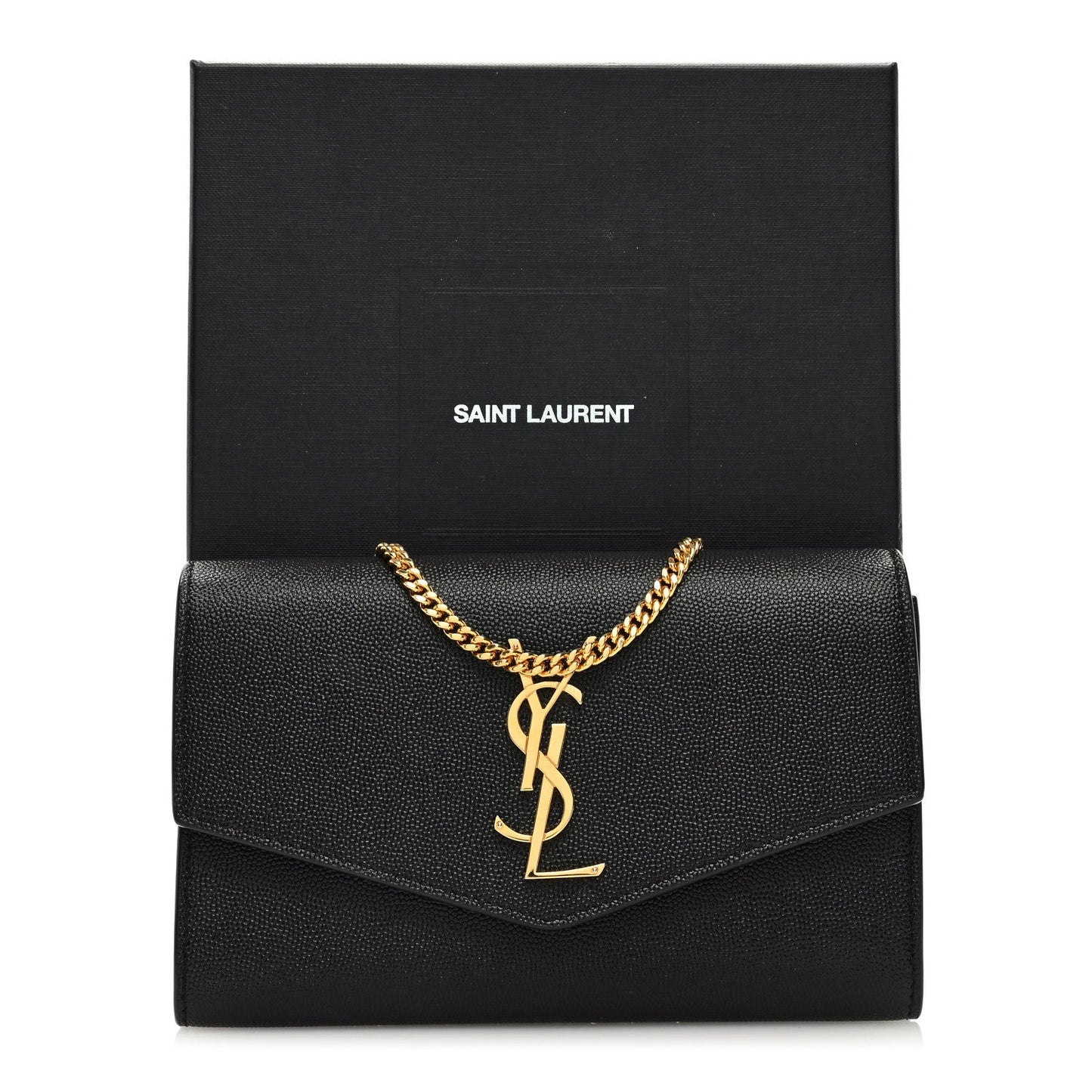 YSL GRAIN DE POUDRE LEATHER UPTOWN WALLET ON CHAIN