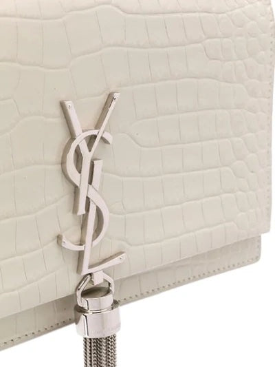 YSL KATE SMALL CROCODILE-EMBOSSED LEATHER TASSEL CROSSBODY