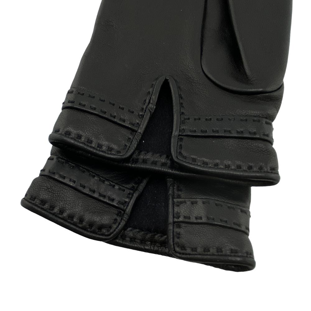 HERMES gloves leather black Globe # 7 1/2 Chene Dunkle Women
