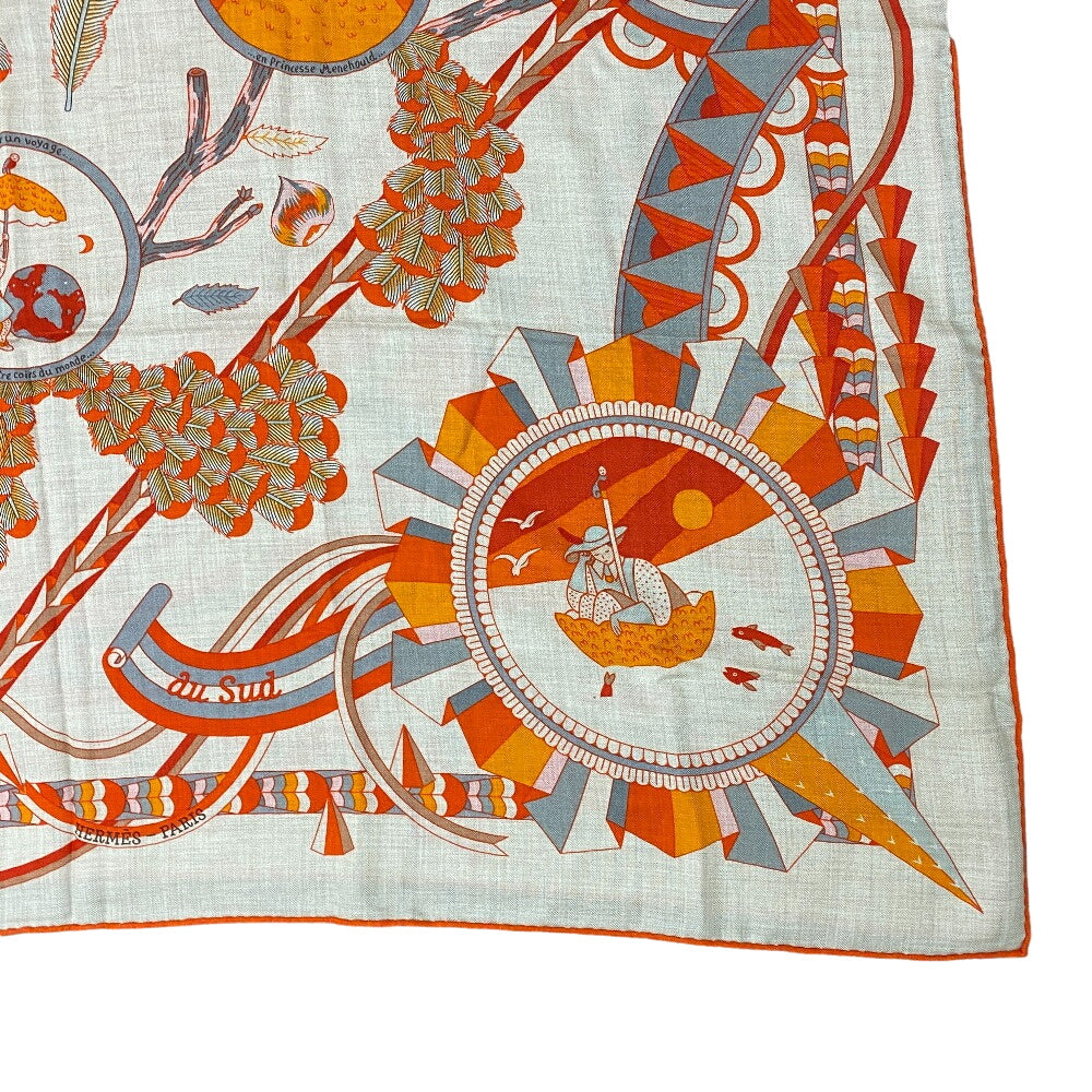 HERMES scarf Cashmere, Silk Orange L'OMBRELLE MAGIQUE Magic wand umbrella Caregean Women 140