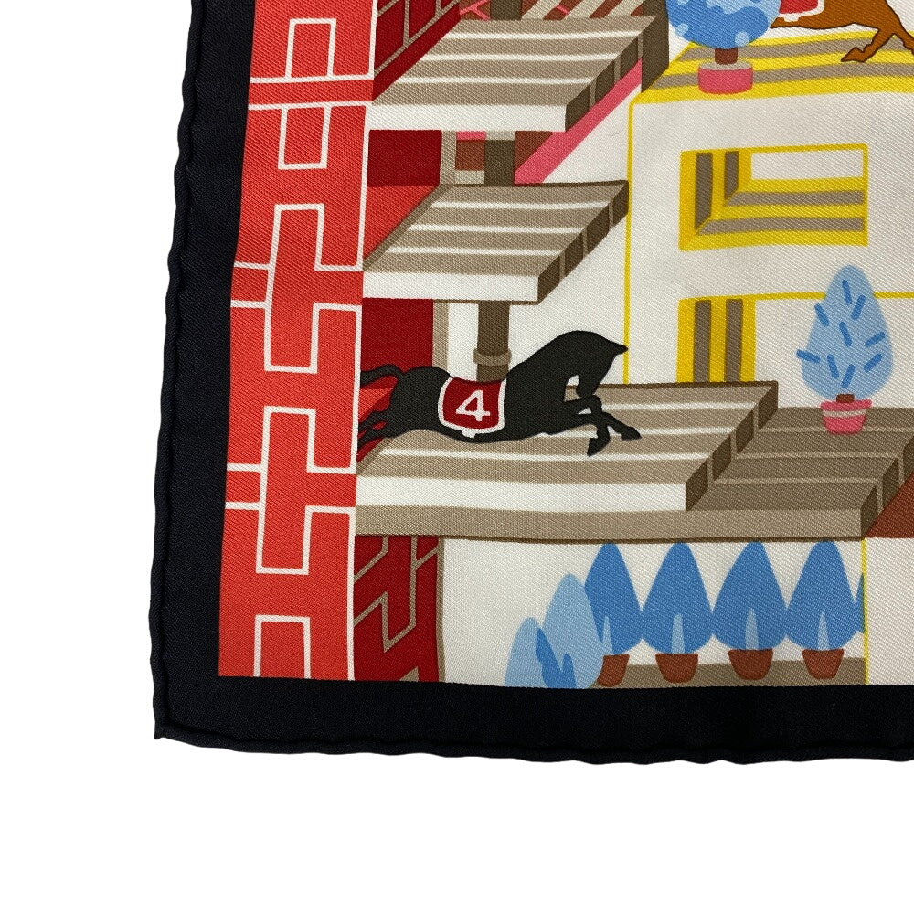 HERMES scarf silk multicolor Carre45 Gavroche Horse Club Detail Women