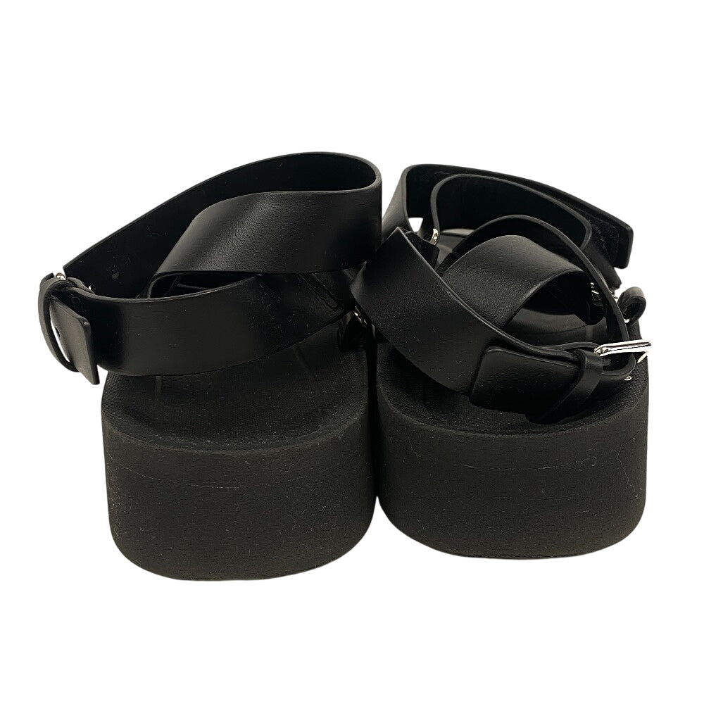 HERMES Sandals leather black velcro strap Enid Women 35