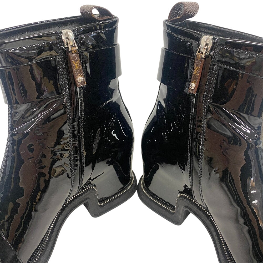 LOUIS VUITTON boots NL1221 Patent leather black Short boots open toe Moonlight Line LV Circle Logo Women 37