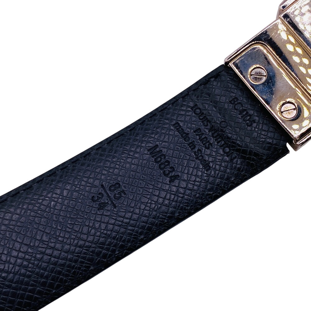 LOUIS VUITTON belt M6834 leather black Saintur Damier Grafitte mens 85/34