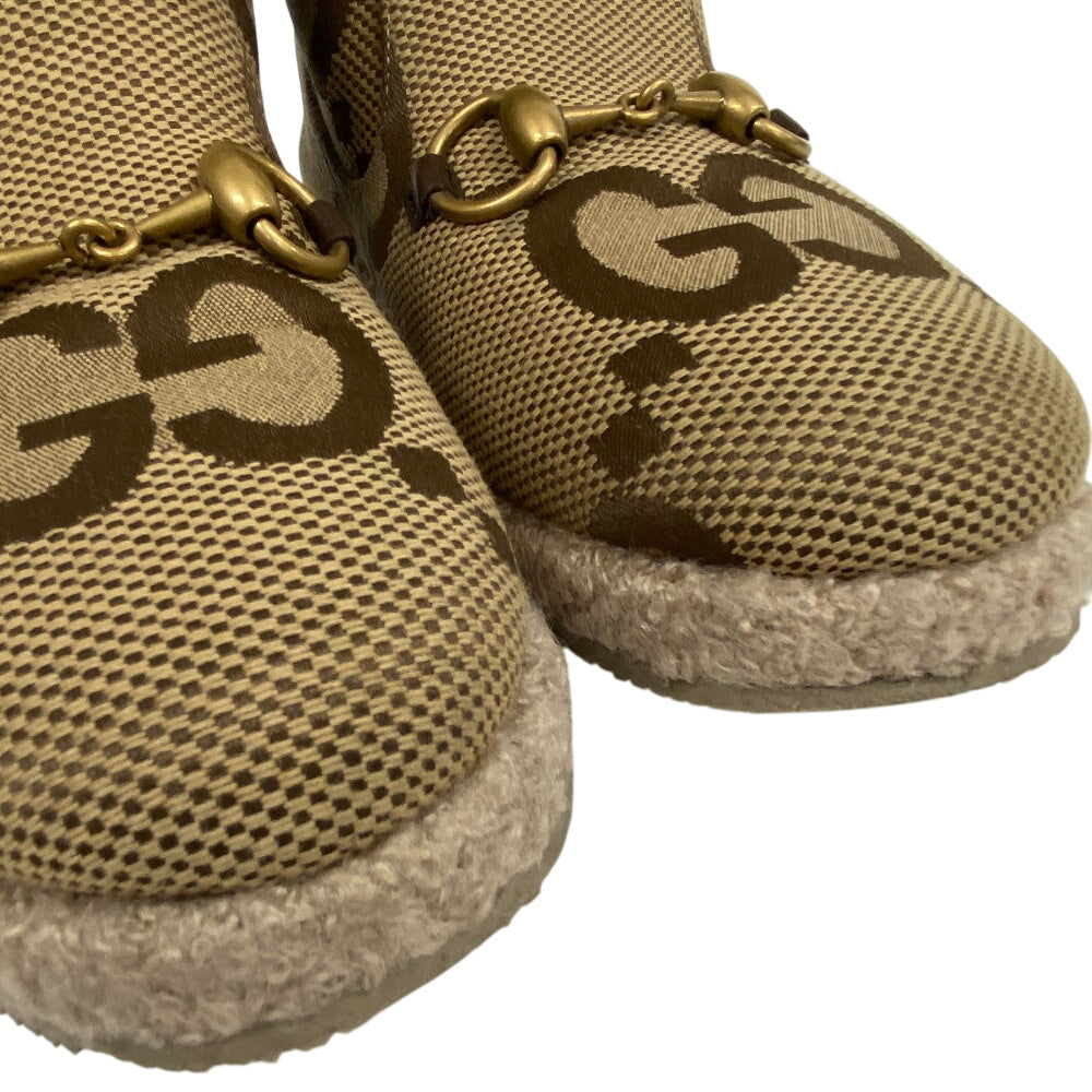 GUCCI boots canvas beige short boots Jumbo GG Boa Horsebit Women 36