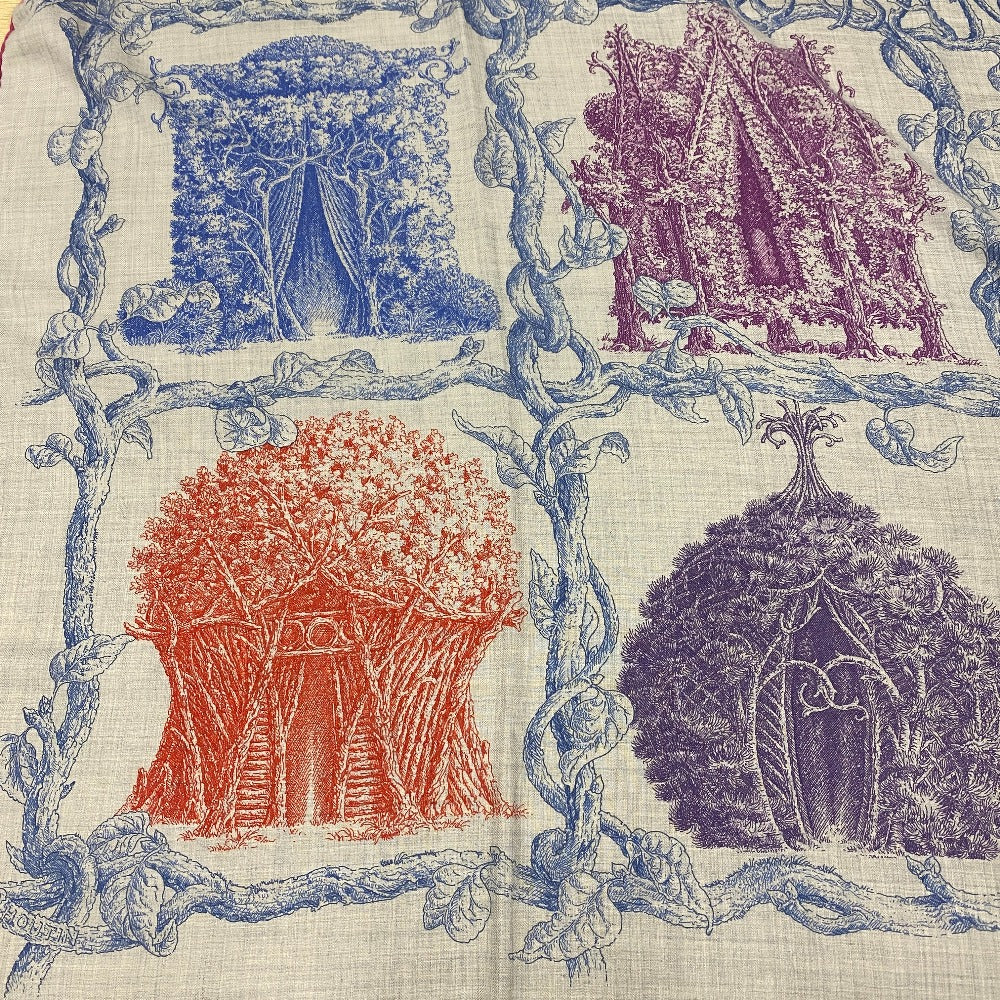 HERMES scarf Cashmere, Silk gray Caregean LES CABANES Various huts Women