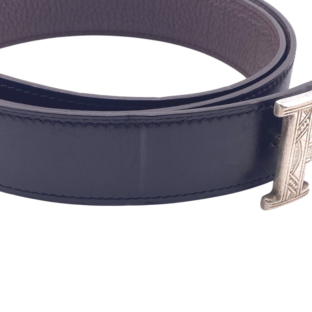 HERMES belt leather black H belt leather Constance Touareg mens 90