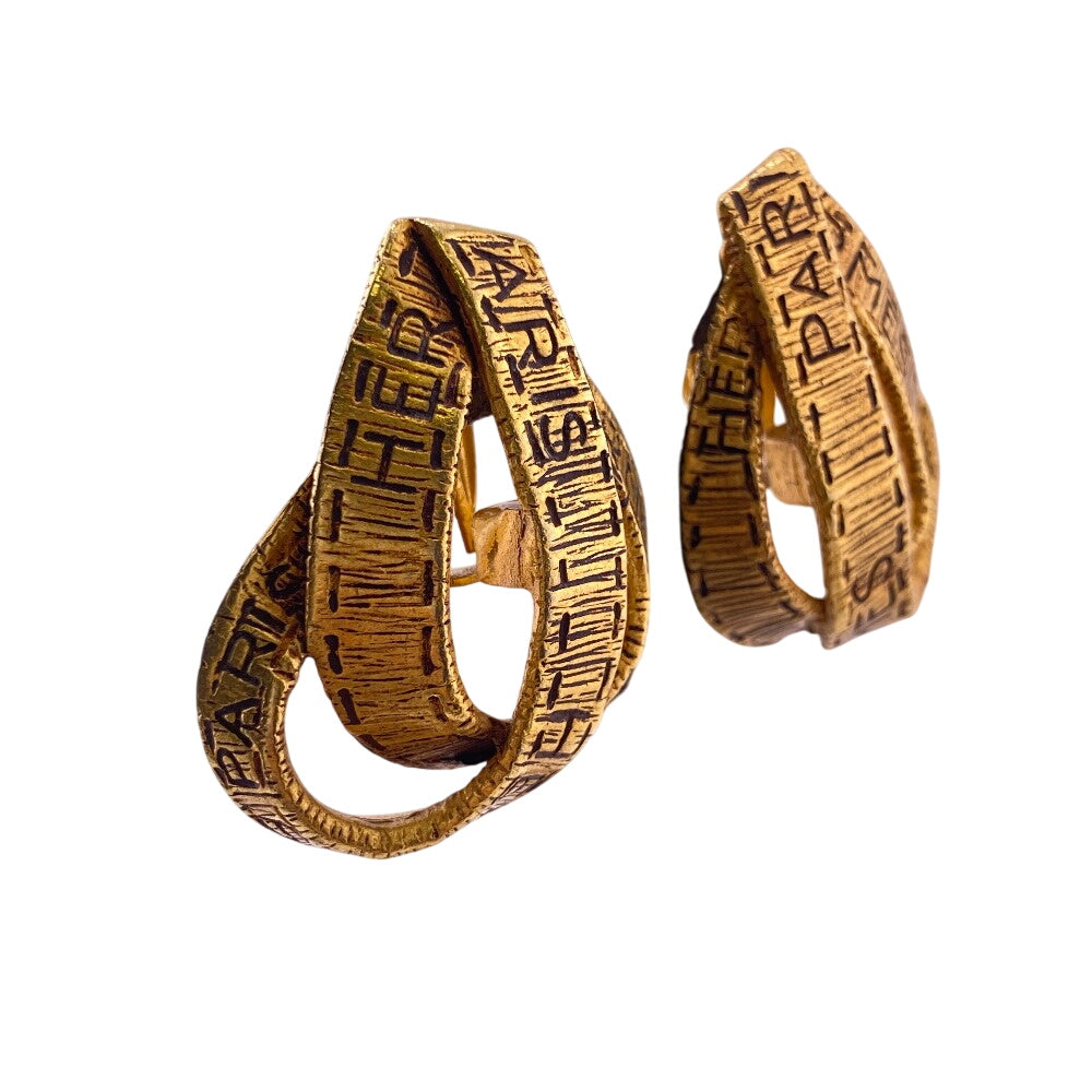 HERMES Earring Gold Plated gold Ribbon motif logo Women