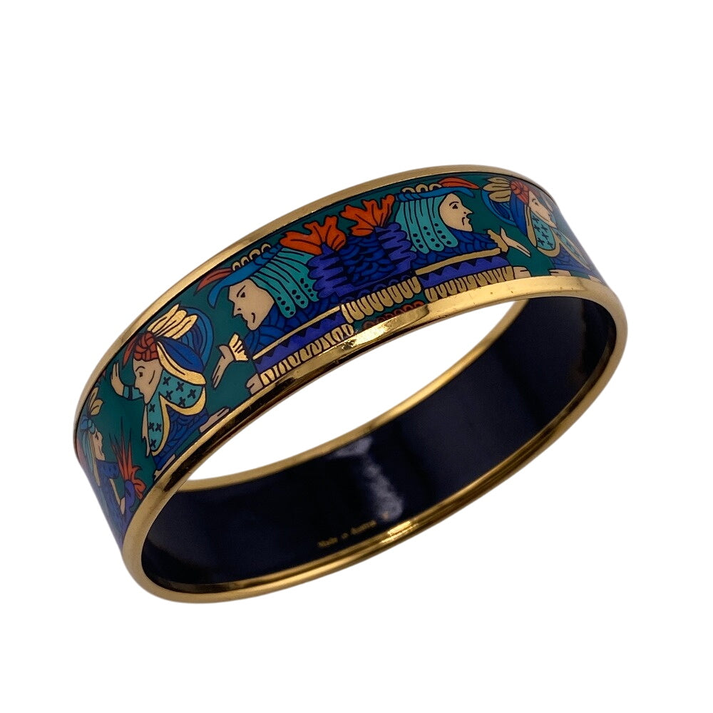HERMES Bangle Gold Plated, Enamel gold Bracelet, cloisonn, Indian, multicolor Emilel GM Women