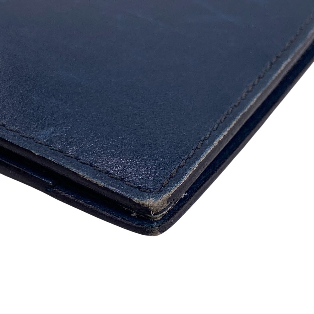 HERMES Bill Compartment leather Navy Bifold Wallet mens