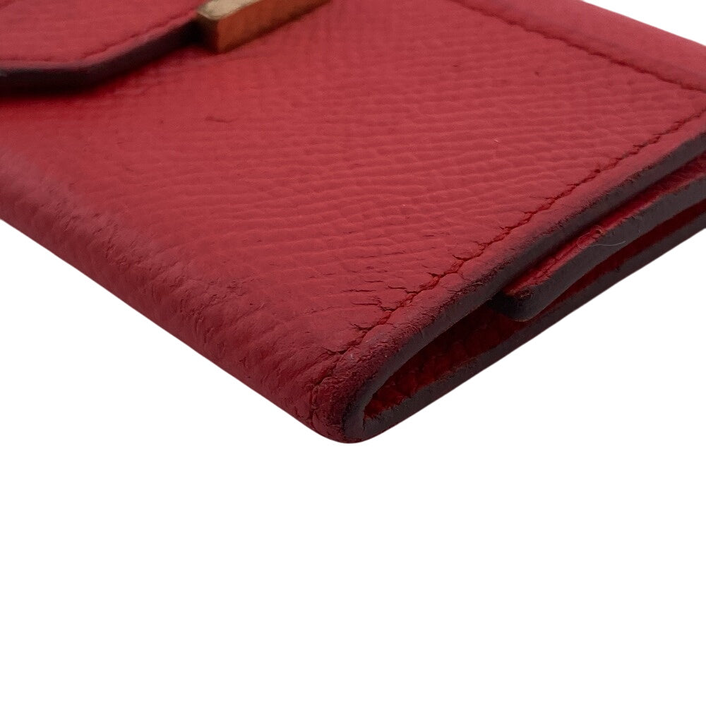 HERMES Key case Key holder leather Red Trifold Bean 4-key case Key holder Women(Unisex)