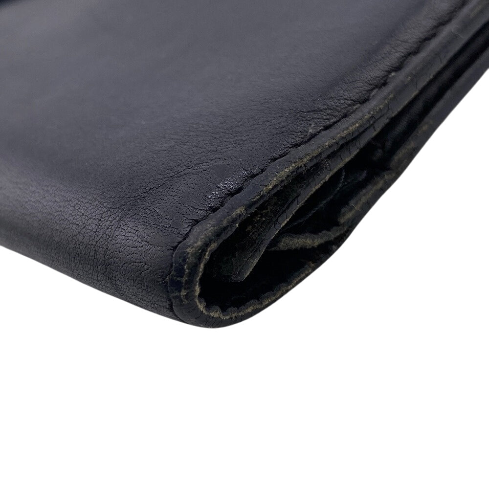 HERMES Long Wallet Purse leather black belt Boxcalf HMetal Bean Women