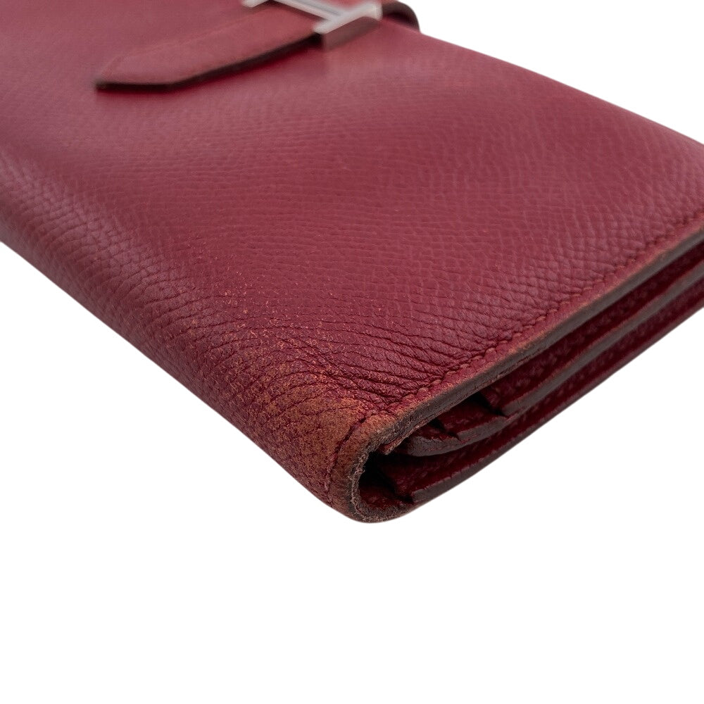 HERMES Long Wallet Purse leather Red Beansufla