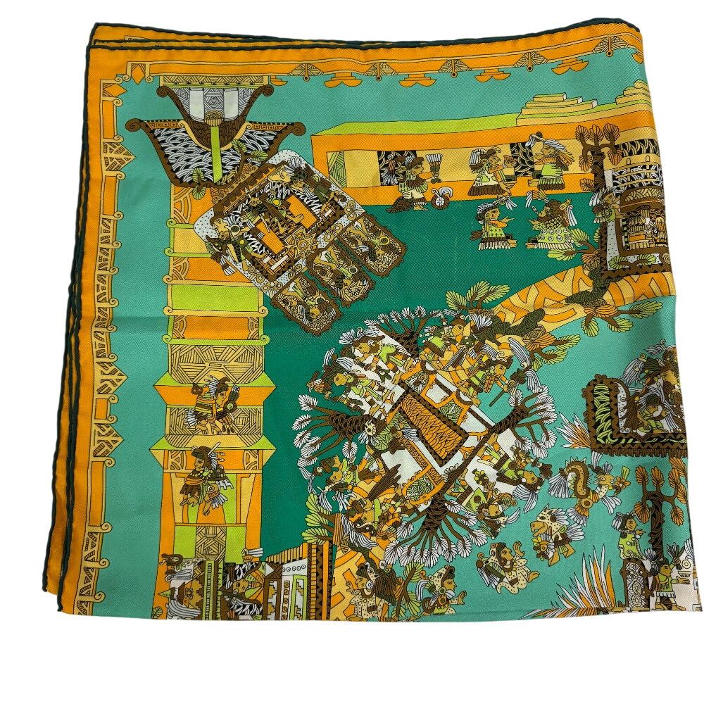 HERMES scarf silk green ASTRES et SOLEILS Celestial bodies and the sun Carre90