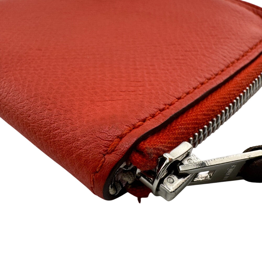 HERMES Coin case leather Red Azap Compact Silk In
