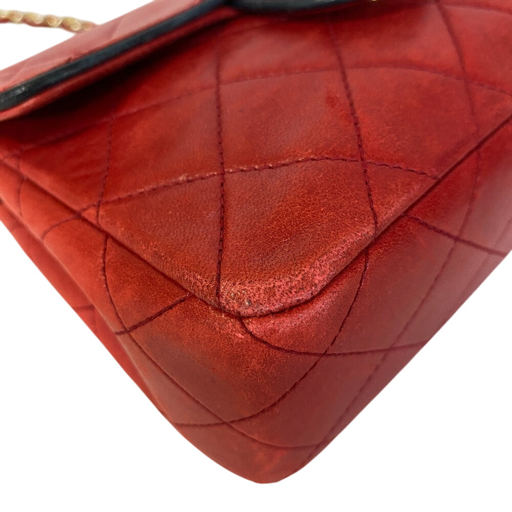 CHANEL Shoulder Bag leather Red lambskin Mini matrasse