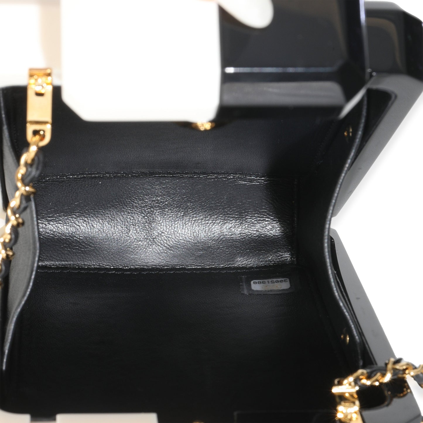 Chanel White Black Plexiglass Perfume Bottle Clutch