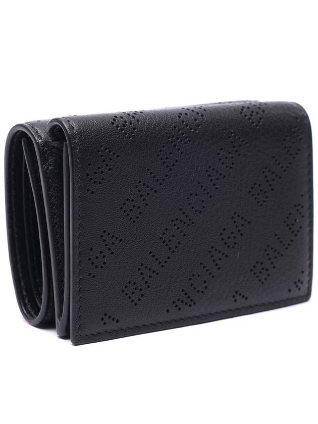 Luxury Balenciaga Trending 2025 Logo Perforated Half Wallet Black