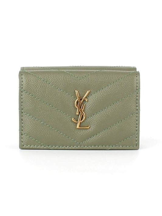 Luxury Saint Laurent Trending 2025 Monogram Quilting Leather Half Wallet Green