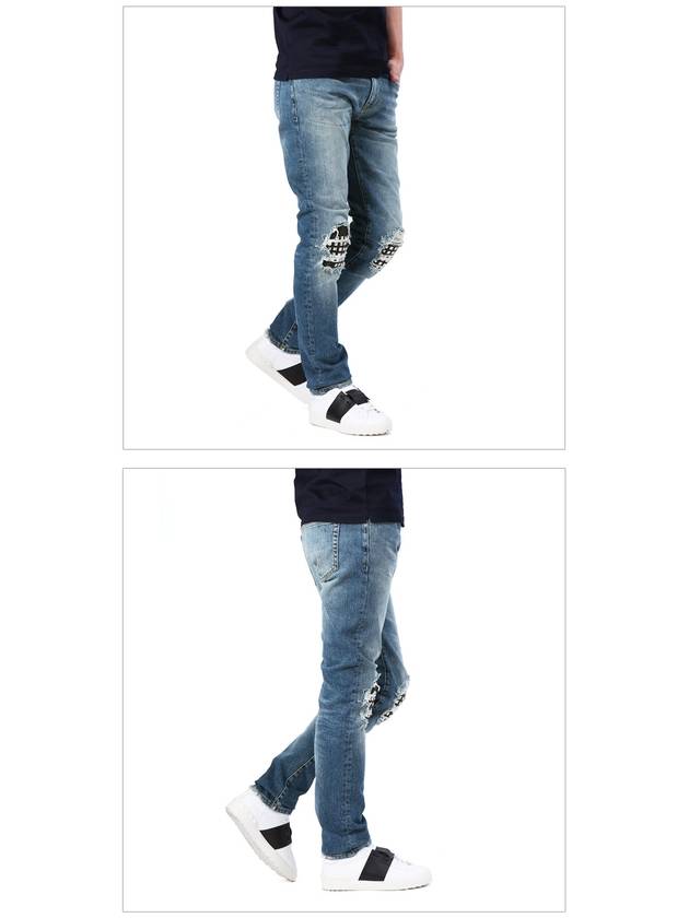Luxury Saint Laurent Trending 2025 Men's Leather Stud Washed Jeans Blue