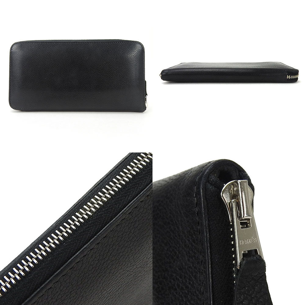 HERMES Long Wallet Purse leather black Classic Azap Long mens