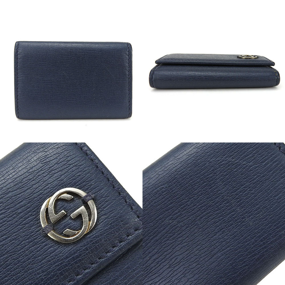 GUCCI Key case Key holder 256337 leather Navy Interlocking Women(Unisex)