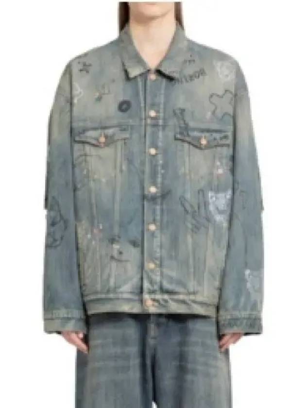 Luxury Balenciaga Trending 2025 Graffiti Denim Jacket Blue