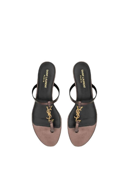 Luxury Saint Laurent Trending 2025 Cassandra Slide Leather Flip Flops Brown