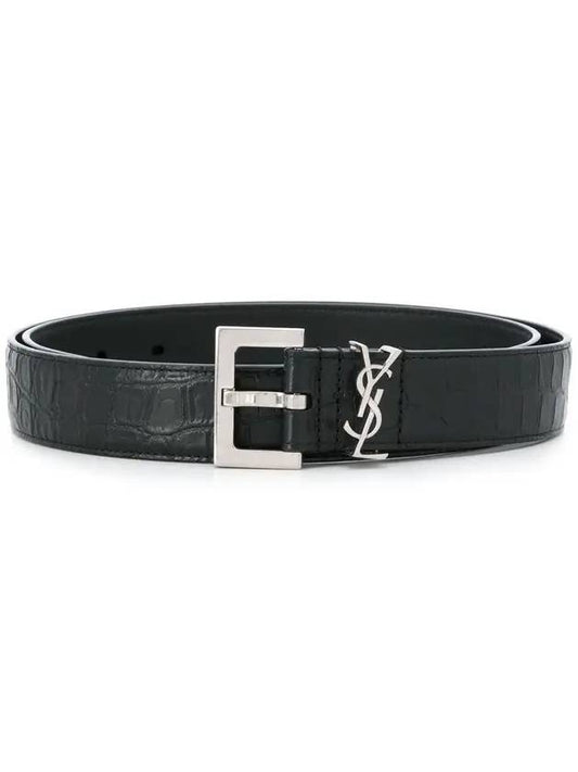 Luxury Saint Laurent Trending 2025 Monogram Crocodile Leather Belt Black