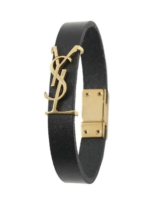 Luxury Saint Laurent Trending 2025 Monogram Opyum Leather Bracelet Black Gold