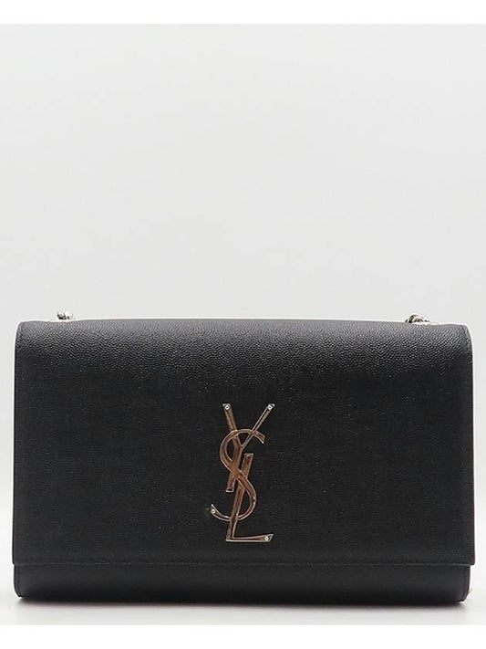 Luxury Saint Laurent Trending 2025 YSL 364021 Black Caviar Skin Kate Silver Monogram Logo Medium Chain Flap Shoulder Crossbag