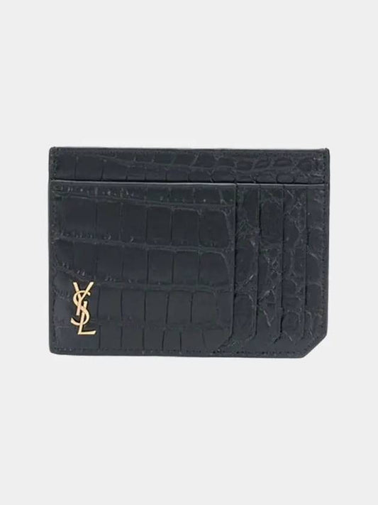 Luxury Saint Laurent Trending 2025 Crocodile Pattern Card Wallet Black