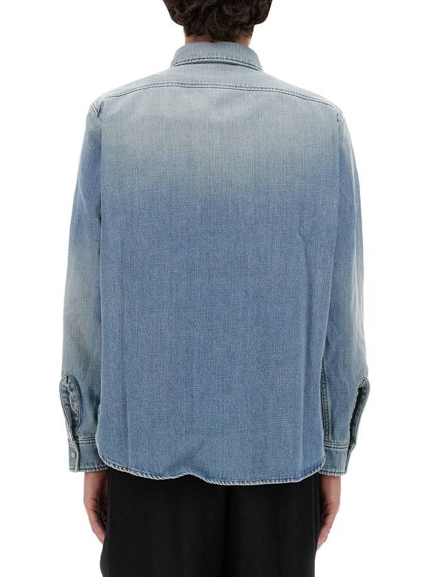 Luxury Saint Laurent Trending 2025 Oversized Denim Long Sleeve Shirt Blue