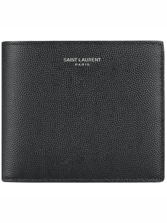 Luxury Saint Laurent Trending 2025 Classic Logo Textured Leather Half Wallet Black