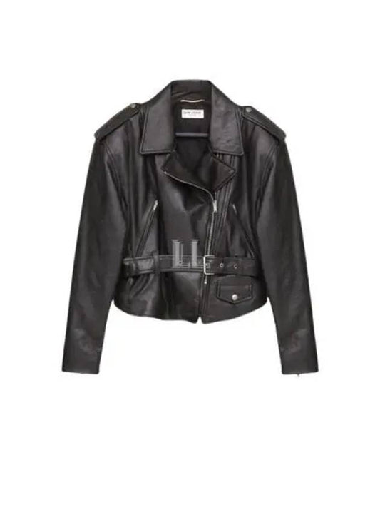 Luxury Saint Laurent Trending 2025 Crop Lambskin Biker Jacket Black