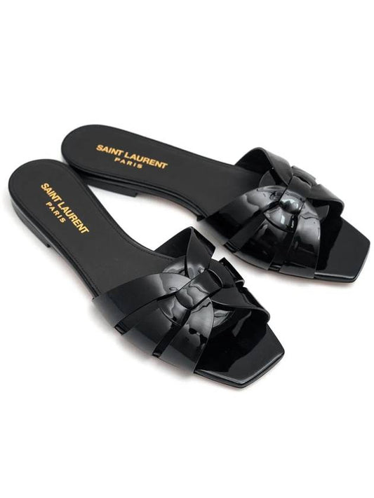 Luxury Saint Laurent Trending 2025 Tribute Patent Leather Mules Black