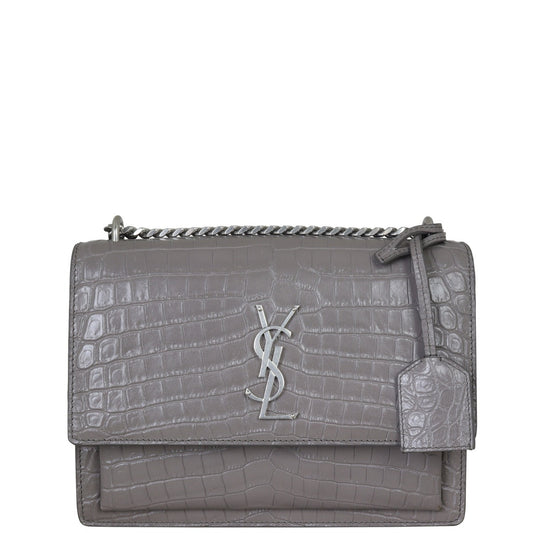Saint Laurent Sunset Medium Croc-Embossed