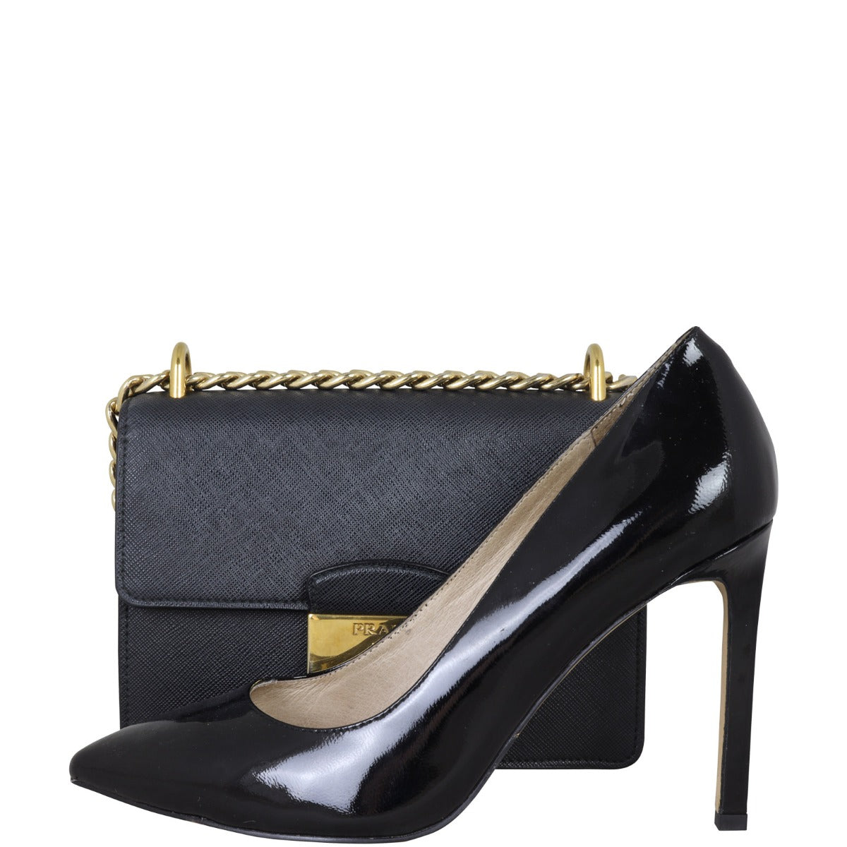 Prada Saffiano Turn Lock Chain Shoulder Bag