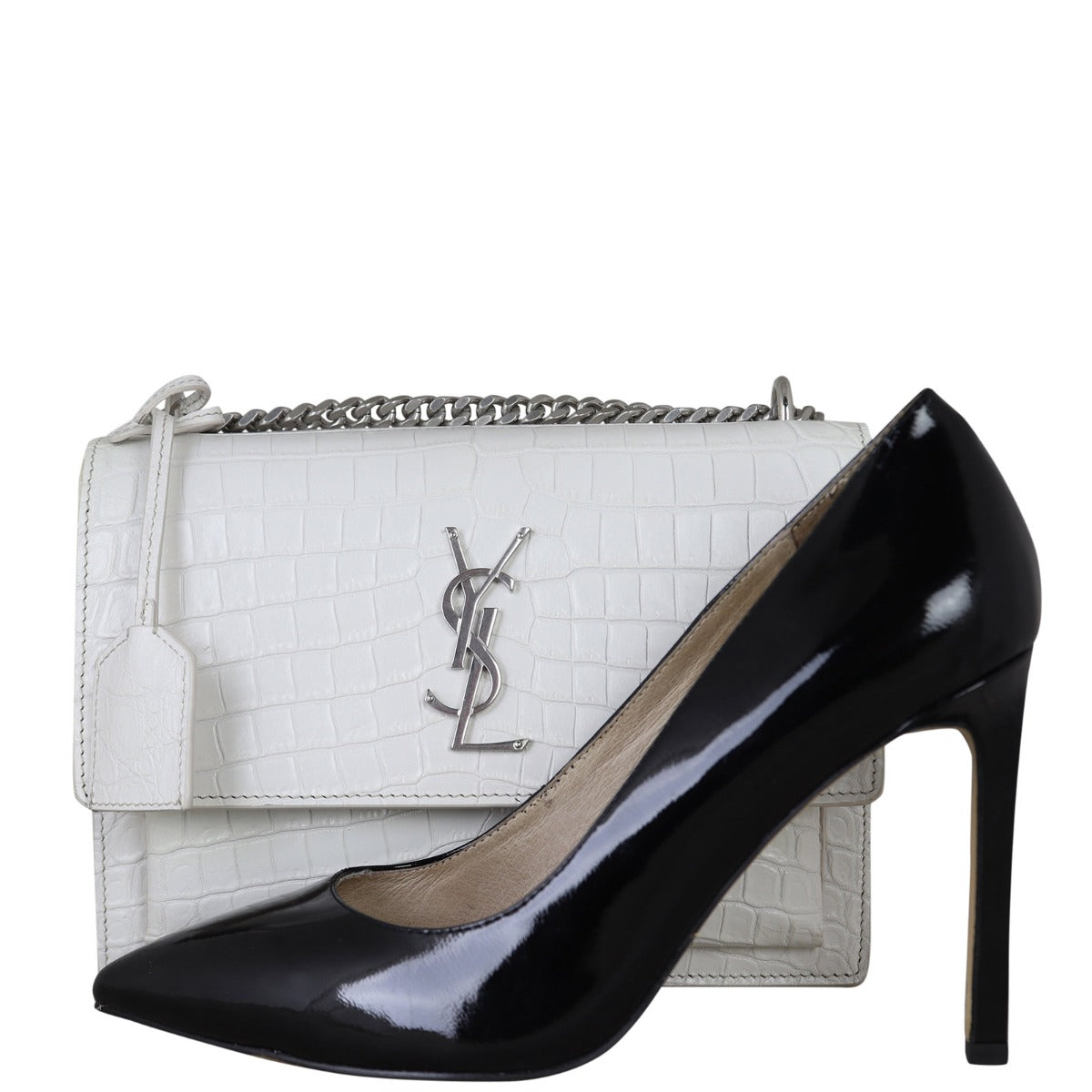 Saint Laurent Sunset Medium Croc-Embossed