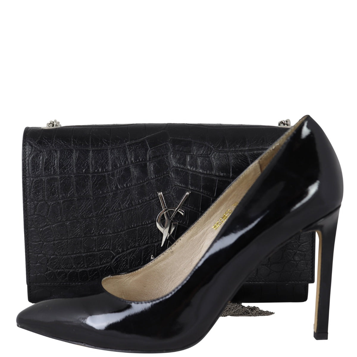 Saint Laurent Kate Tassel Chain Bag Medium Croc-Embossed