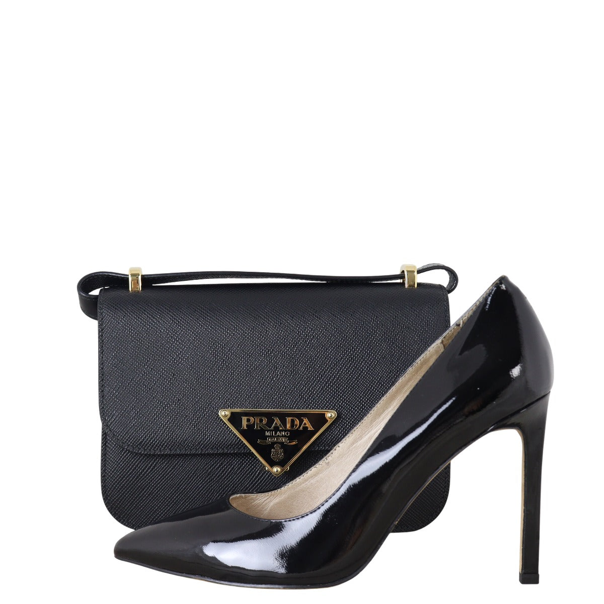 Prada Saffiano Cuir Embleme Flap Shoulder Bag
