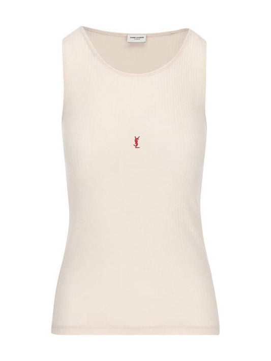 Luxury Saint Laurent Trending 2025 Cassandre Embroidered Logo Wool Sleeveless White