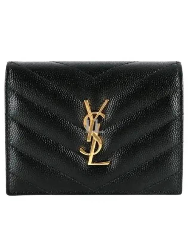Luxury Saint Laurent Trending 2025 Monogram Caviar Leather Flap Card Wallet Black