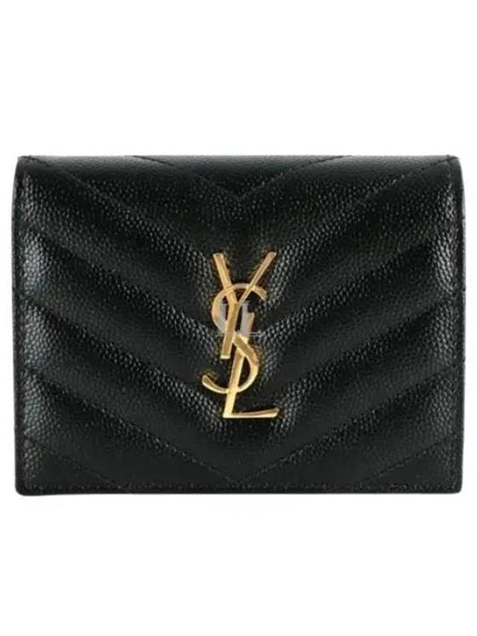 Luxury Saint Laurent Trending 2025 Monogram Caviar Leather Flap Card Wallet Black