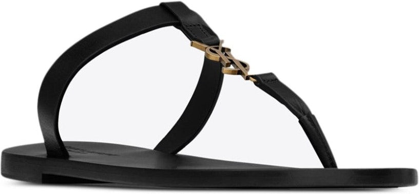 Luxury Saint Laurent Trending 2025 Men's Cassandre Logo Plaque Leather Sandals in Black | Size 43 | 775806DWETT