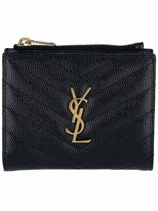 Luxury Saint Laurent Trending 2025 Cassandre Matelasse Grain De Poudre Embossed Leather Half Wallet Black