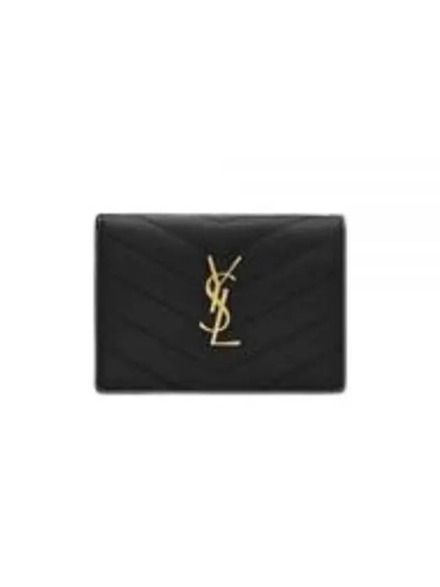 Luxury Saint Laurent Trending 2025 Monogram Caviar Leather Flap Card Wallet Black